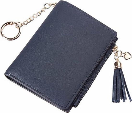 Picture of Zostwo Small Wallet for Women Leather Bifold Women Wallets with Tassel [Rfid Blocking] [Zippered Coin Pocket] Cute Wallets for Girls Navy Blue