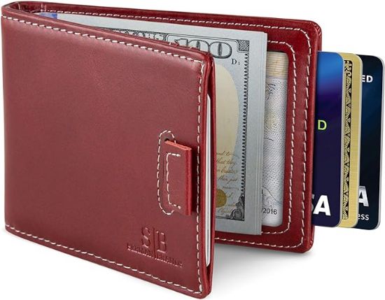 Picture of 1SERMAN BRANDS RFID Blocking Bifold Slim Genuine Leather Minimalist Front Pocket Wallets for Men Money Clip