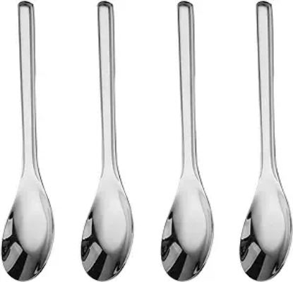 Picture of OULIGET Thick Heavy weight Dinner Soup Spoons,Stainless Steel Tablespoons,Chinese Silver Spoon,Heavy Duty Asian Thick Long Handle Spoons,7.1 inches,Set of 4