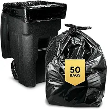 Picture of 65 Gallon Trash Bags for Toter, (Value-Pack 50 Bags w/Ties) Large Trash Bags 65 Gallon Heavy Duty, 65 Gallon Trash Bags Heavy Duty, 60 Gallon Trash Bags Outdoor Garbage Can Liner for Custodians, Lands