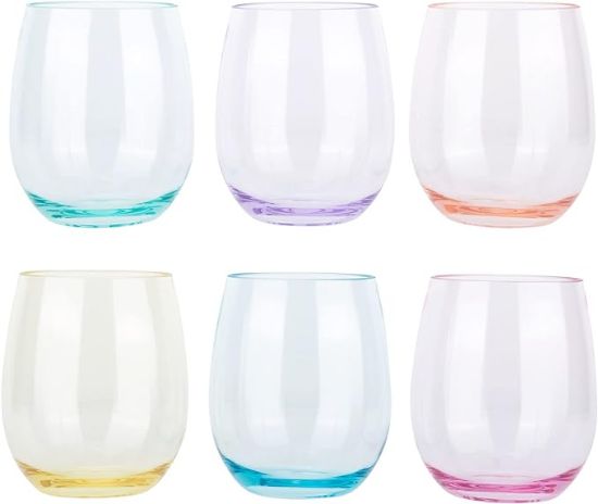 Picture of KOXIN-KARLU Classic 18-ounce Acrylic Stemless Wine Glasses, Unbreakable Mixed Drinkware Plastic Tumbler, set of 6 Mutlicolor